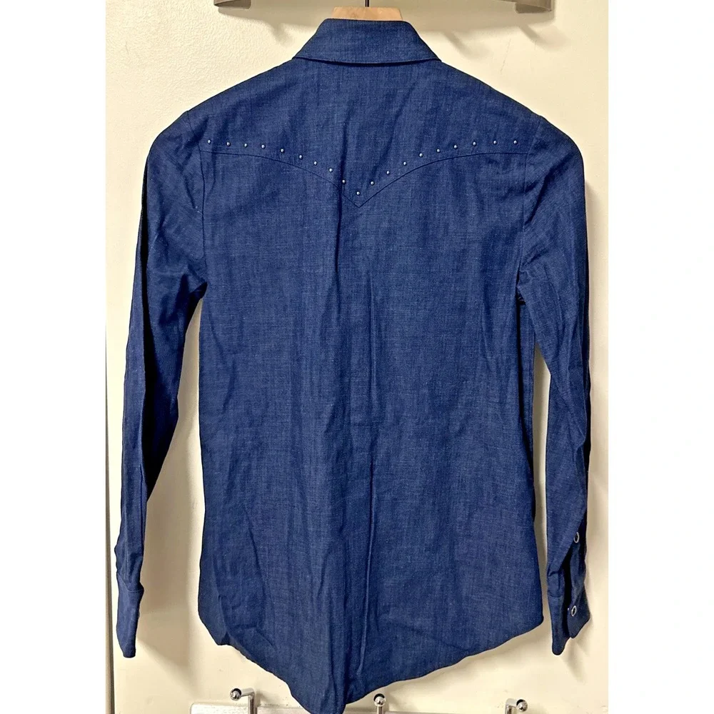 Kate Spade Women XXS Floral Embroidered Chambray‎ L/S Shirt Blue Denim Western